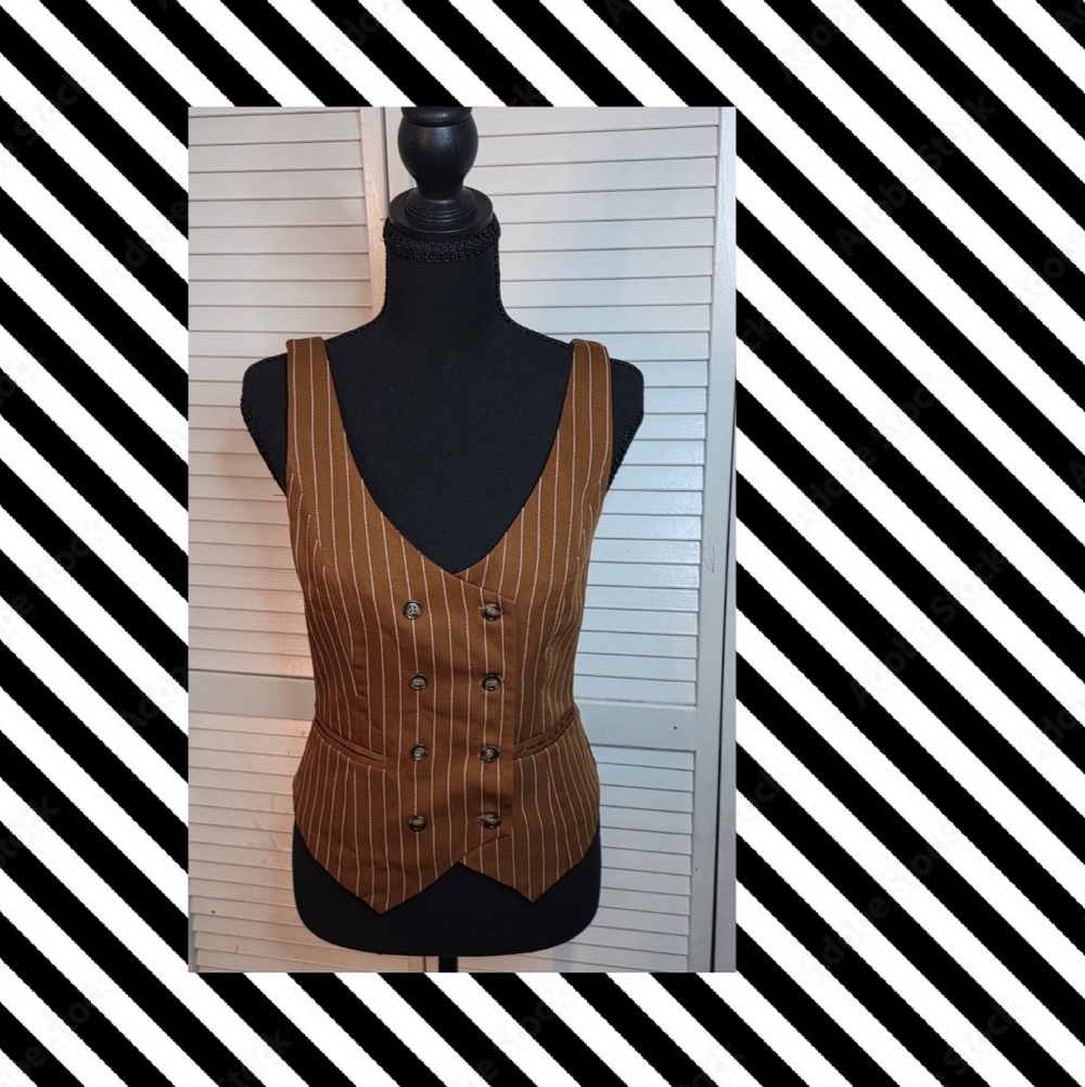 Striped Brown Double-Breasted Vest